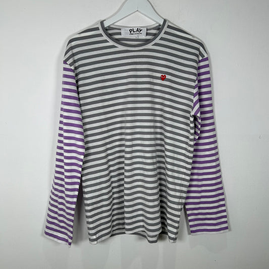 Commes Des Garcon Play Striped Logo Longsleeve Size L