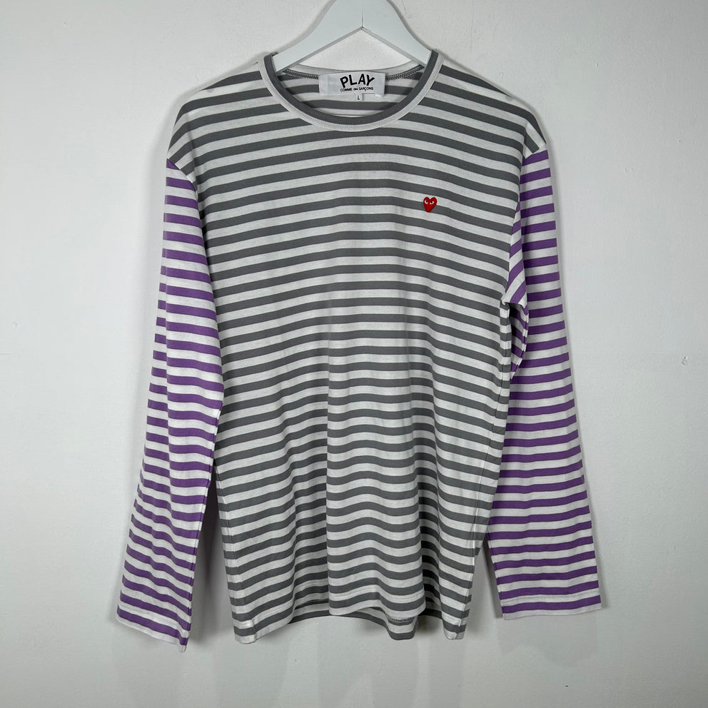 Commes Des Garcon Play Striped Logo Longsleeve Size L