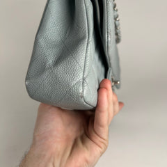 Chanel Light Baby Blue Quilted Caviar Medium Double Flap