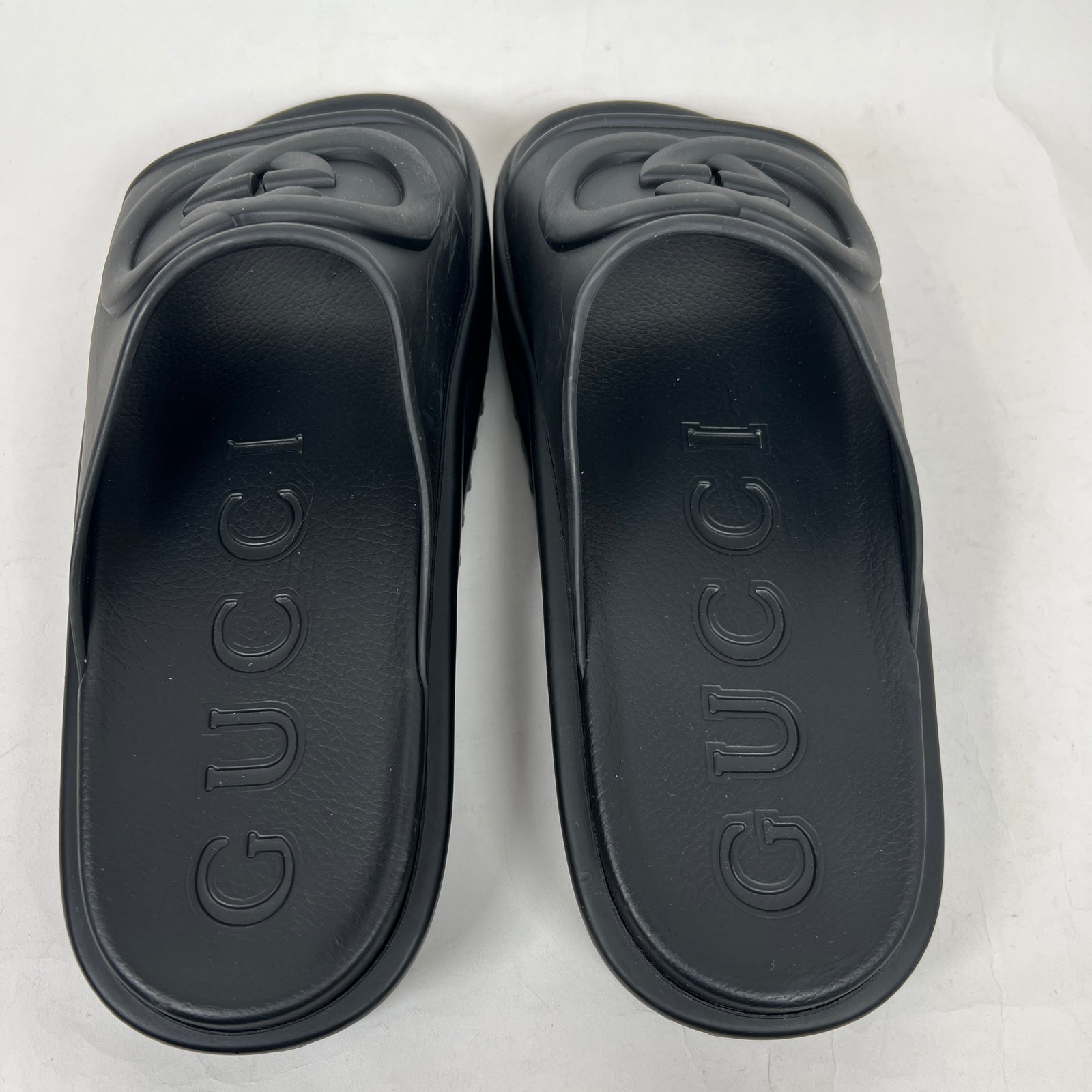 Gucci Black Interlocking G Platform Sandals Size GG 12