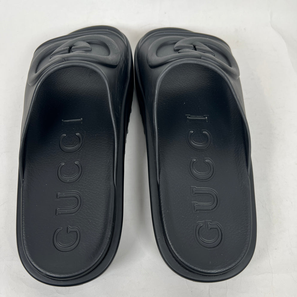 Gucci Black Interlocking G Platform Sandals Size GG 12