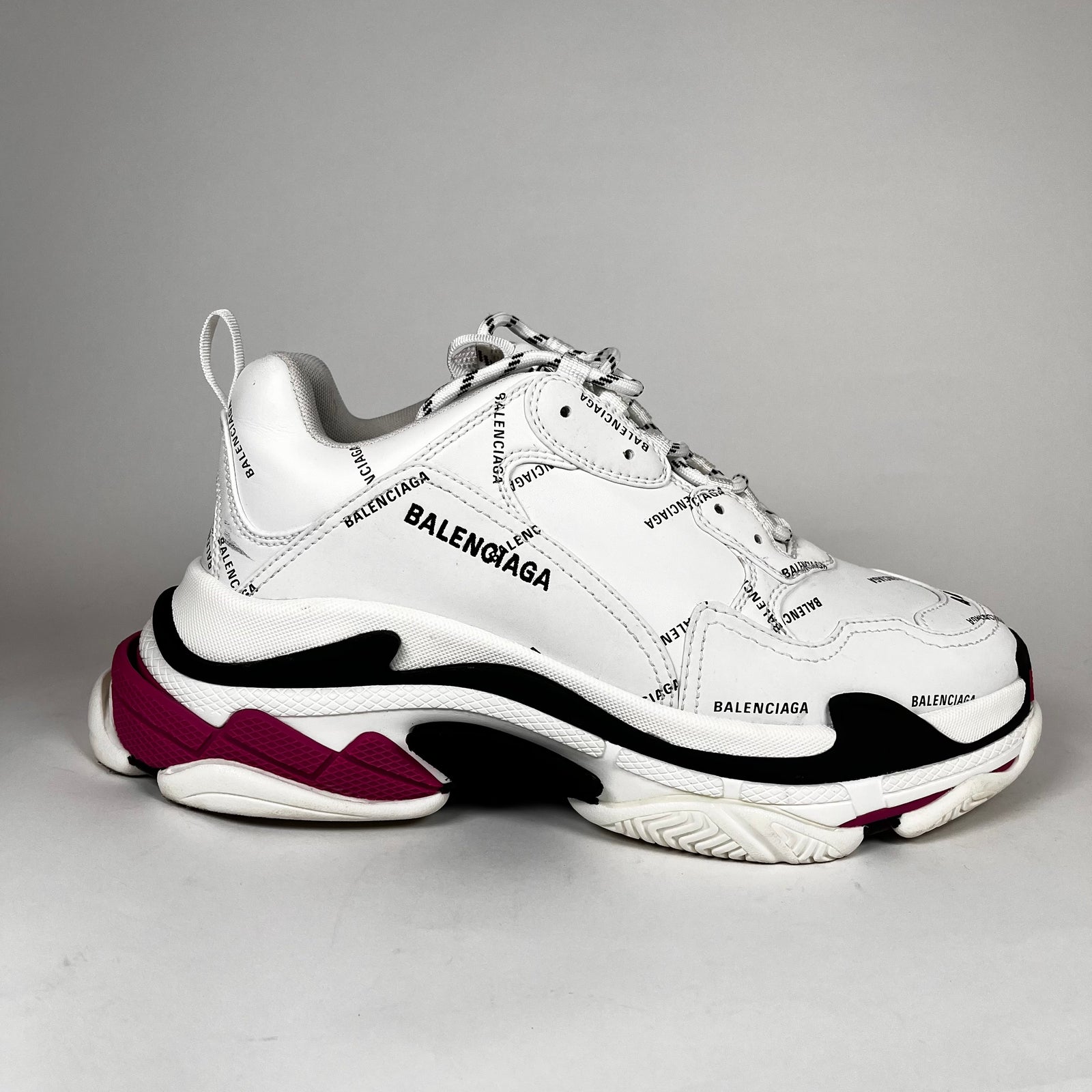 Balenciaga White/Pink Triple S Sneakers Size 44