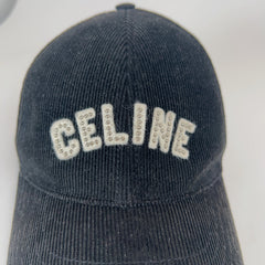 Celine Corduroy Studded Logo Hat