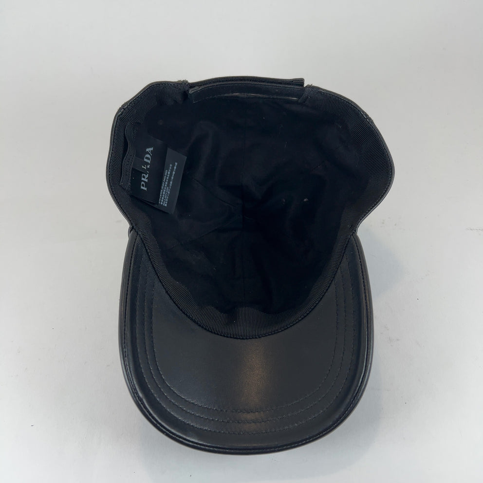Prada Leather Plaque Logo Hat