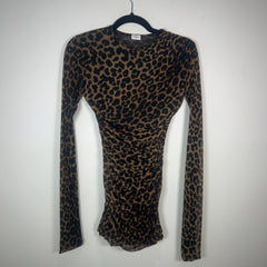 Saint Laurent Leopard Printed Ruched Mesh Mini Dress