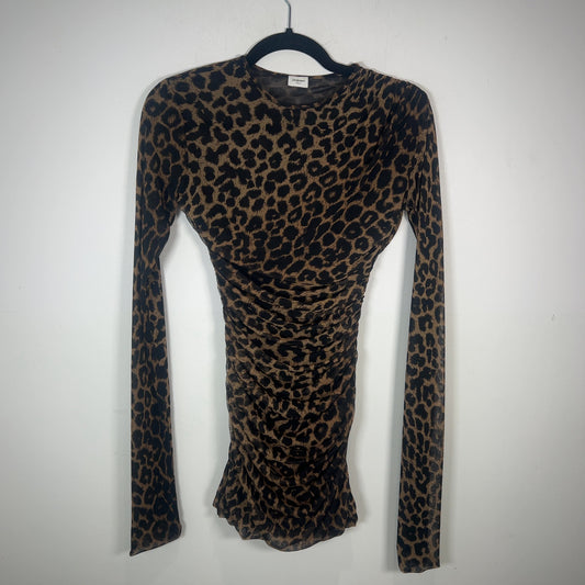 Saint Laurent Leopard Printed Ruched Mesh Mini Dress