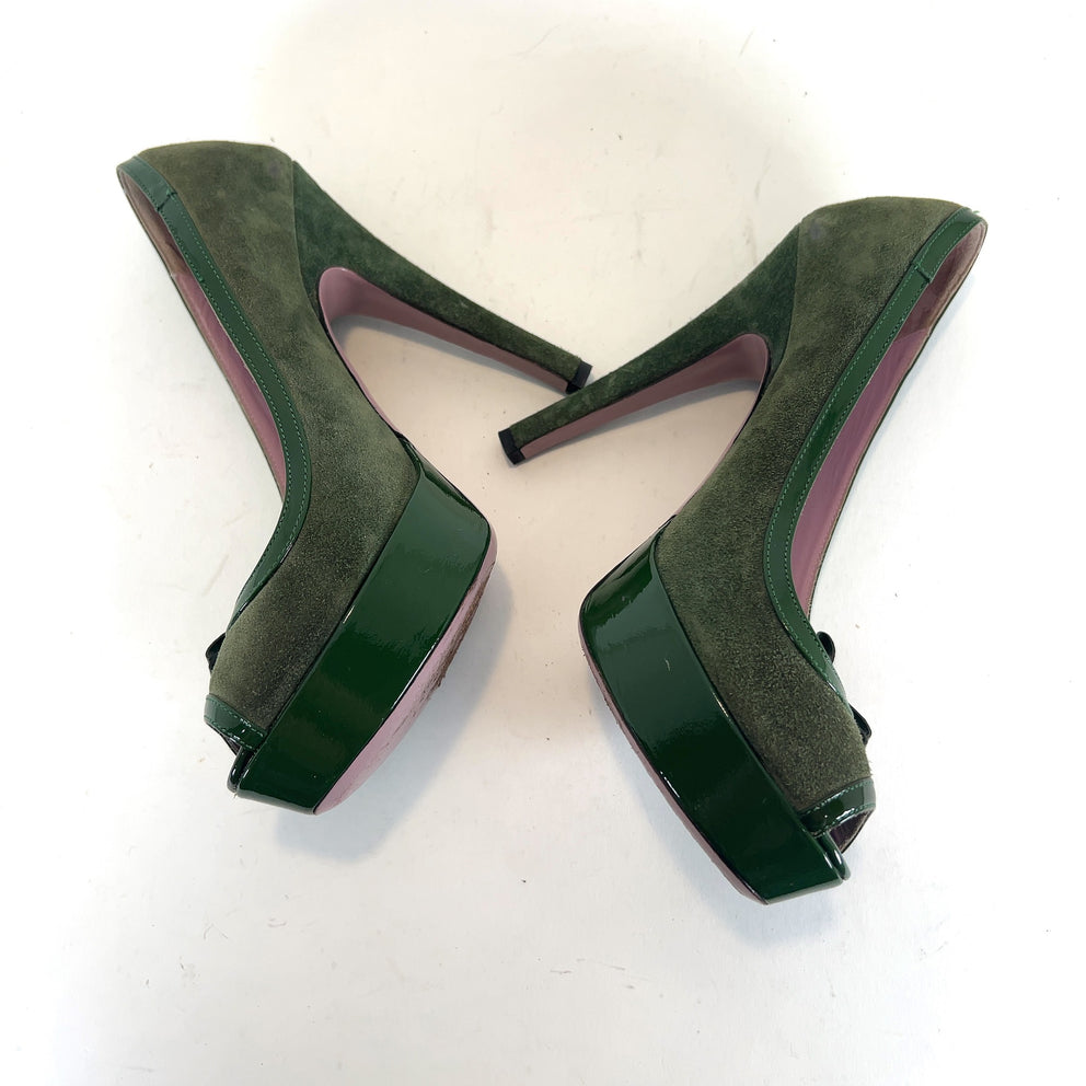 Valentino Suede Patent Leather Bow Heels