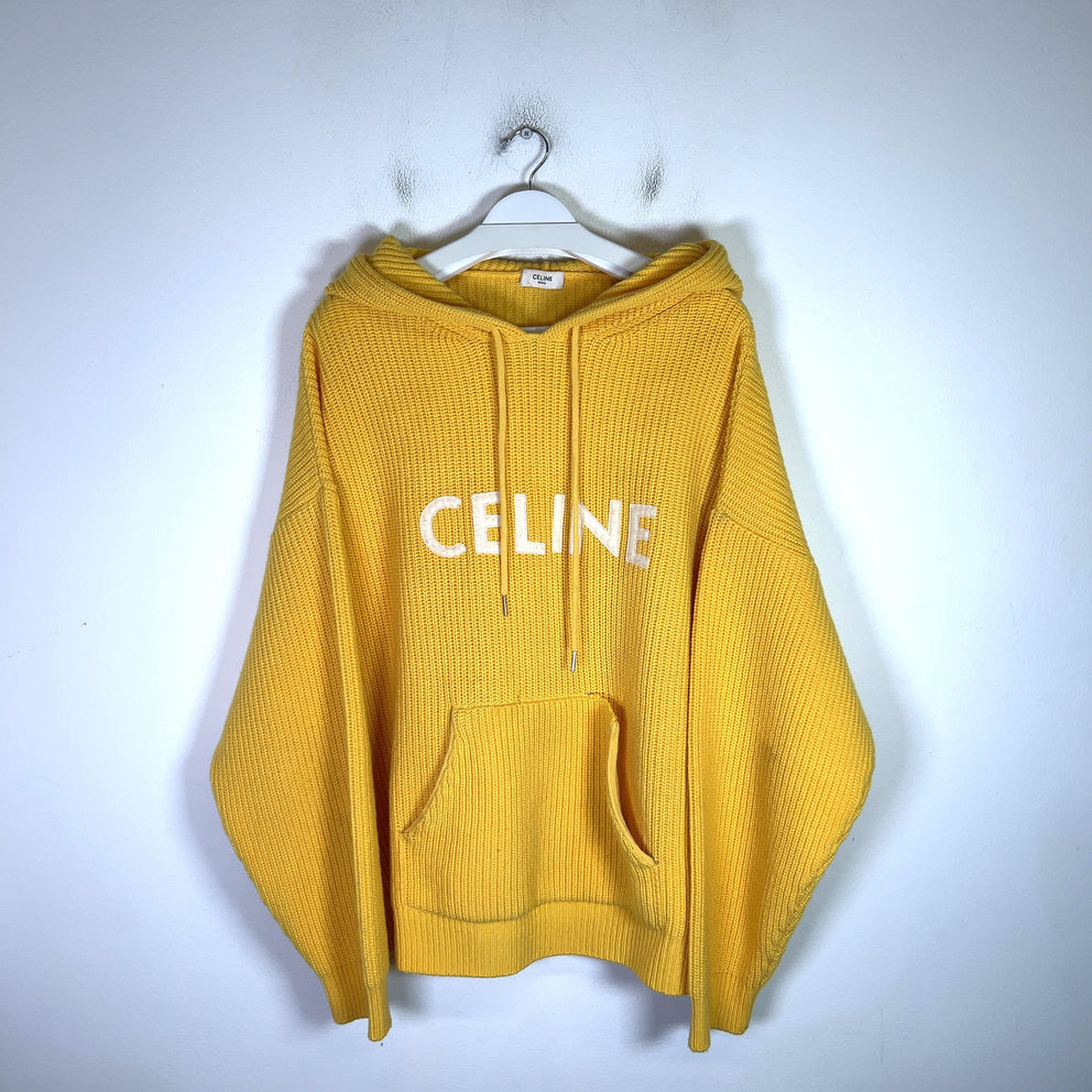 Celine Yellow Logo Ribbed-Wool Hoodie