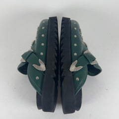 Toga Virilis Green Leather Studded Slides