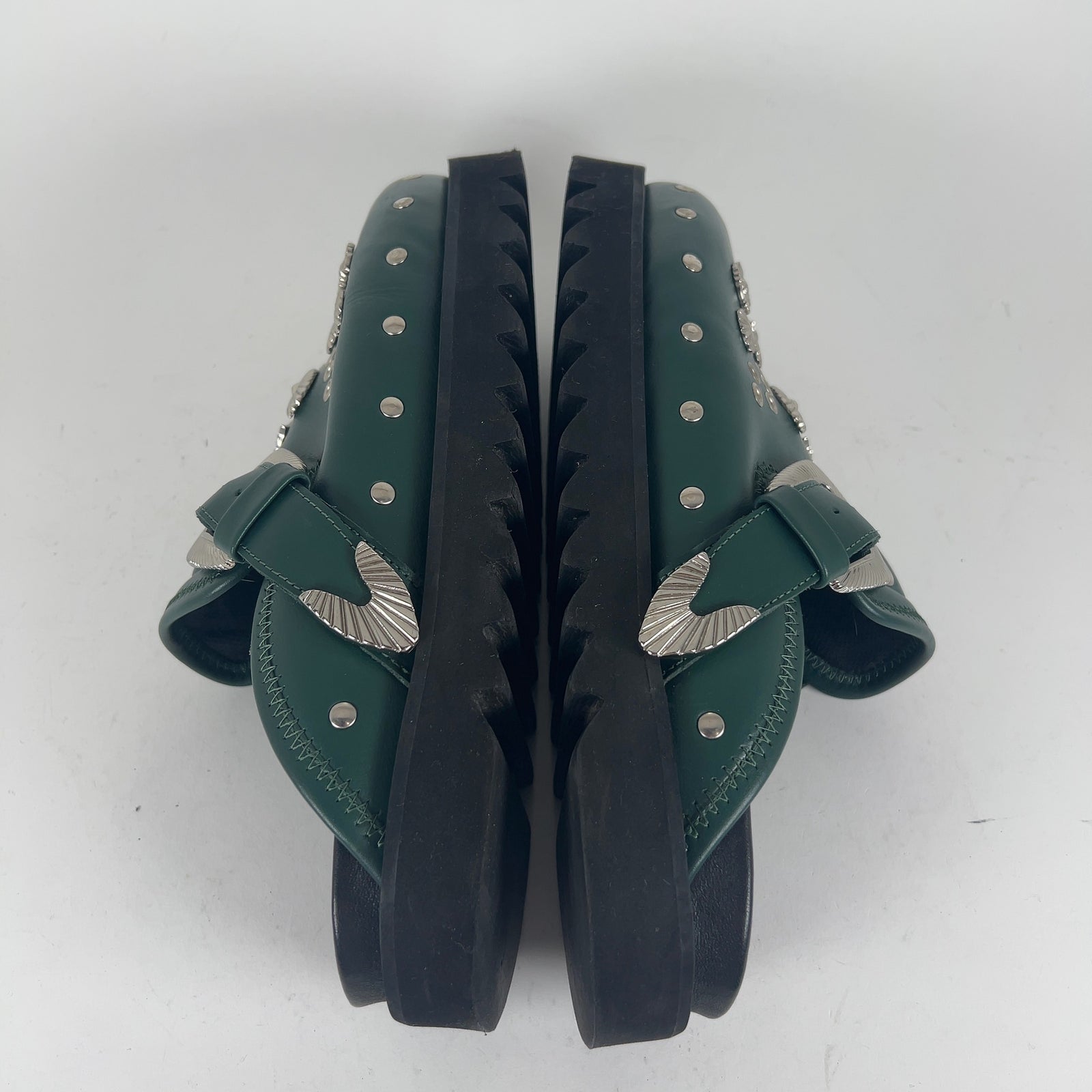 Toga Virilis Green Leather Studded Slides