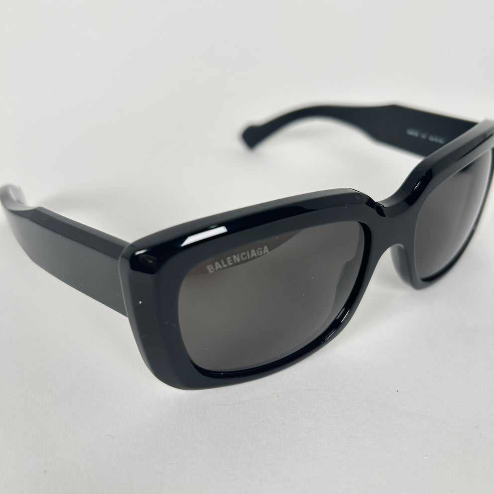 Balenciaga Black Rounded Square Logo Sunglasses