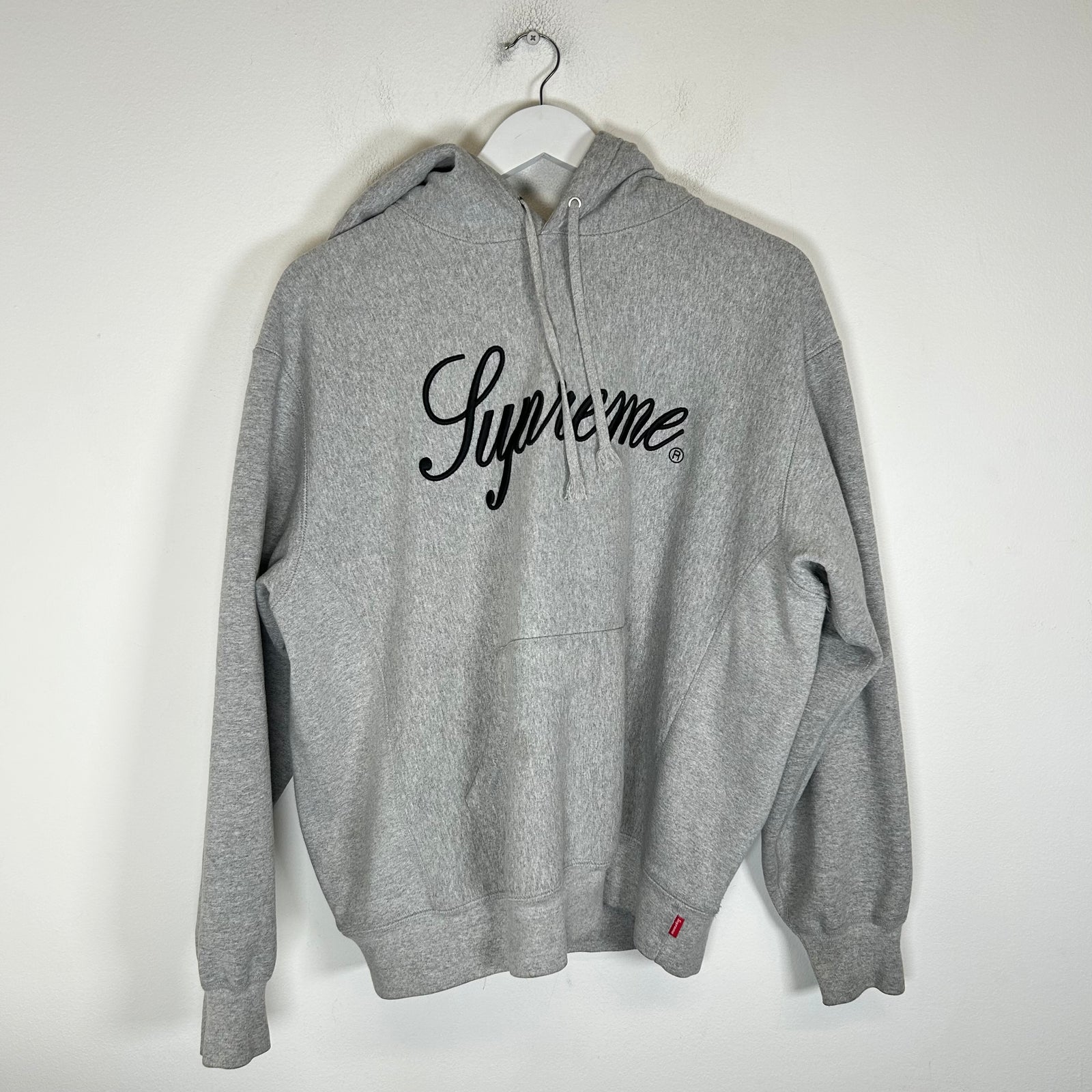 Supreme Grey Raised Script Logo Hoodie Size M