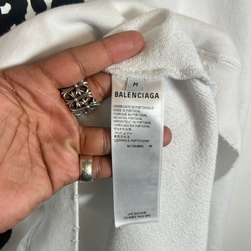 Balenciaga White BB Hand Drawn Logo Hoodie Size M