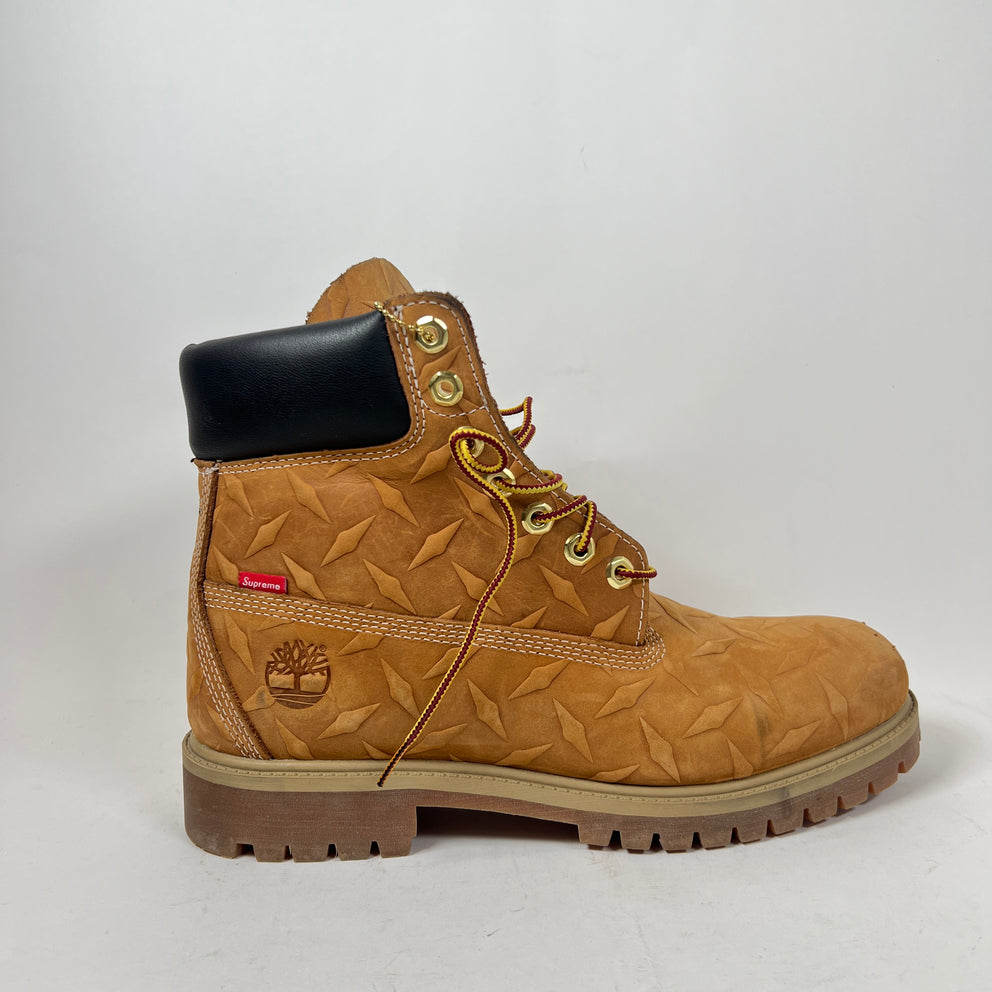 Supreme x Timberland Wheat Diamond Plate 6" Premium Waterproof Boots Size 8.5