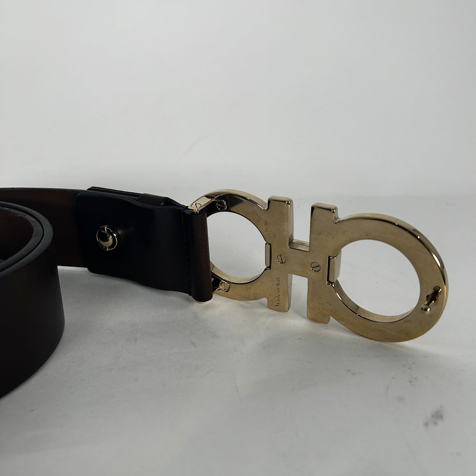 Salvatore Ferragamo Brown Leather Big Buckle Belt Size 32