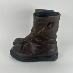 Rick Owens Spiral Cut Brown Leather Boots Size 41
