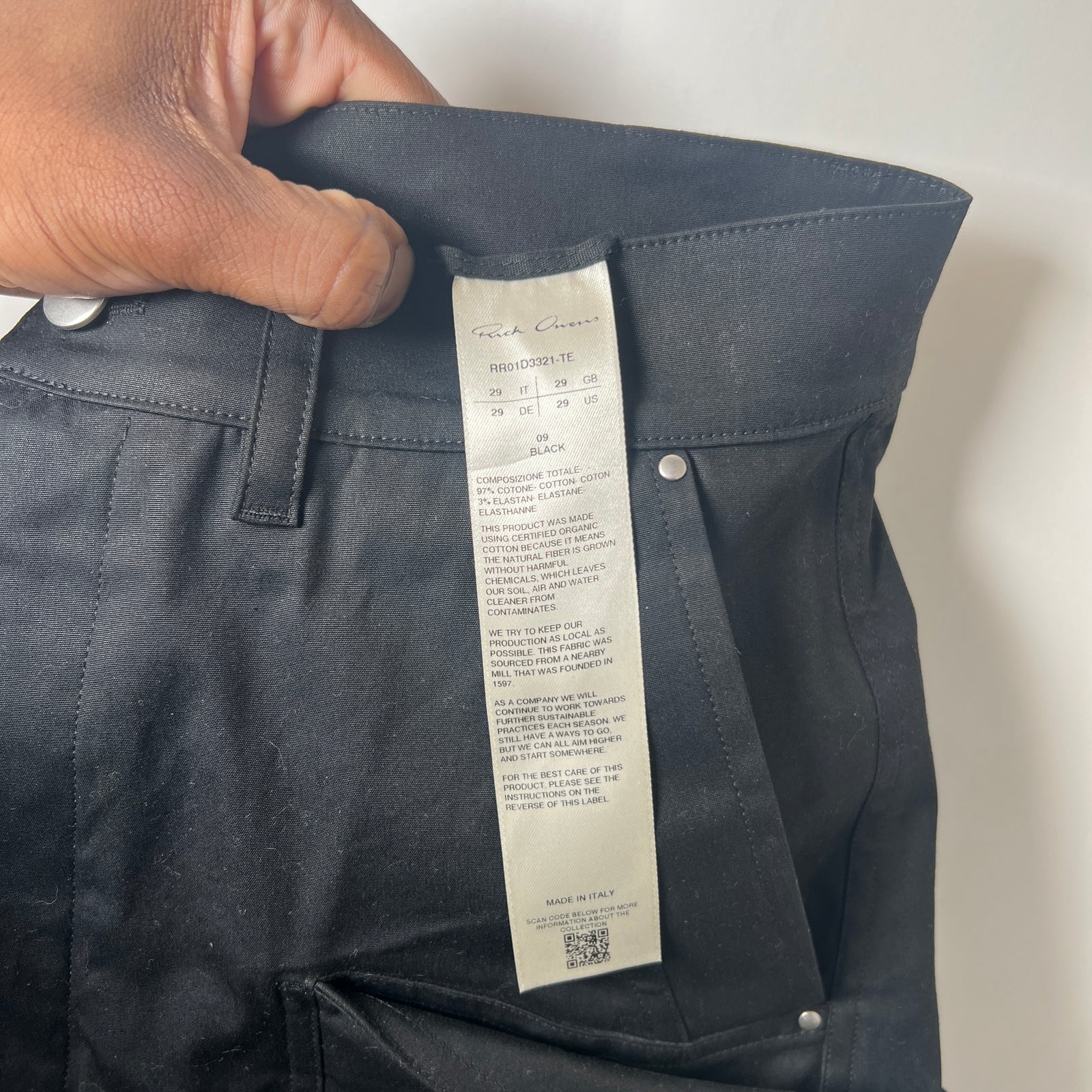 Rick Owens Black Stefan Cargo Pants Size 31