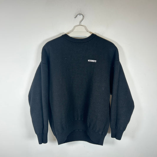 Vetements Black Iconic Logo Wool Sweater Size M