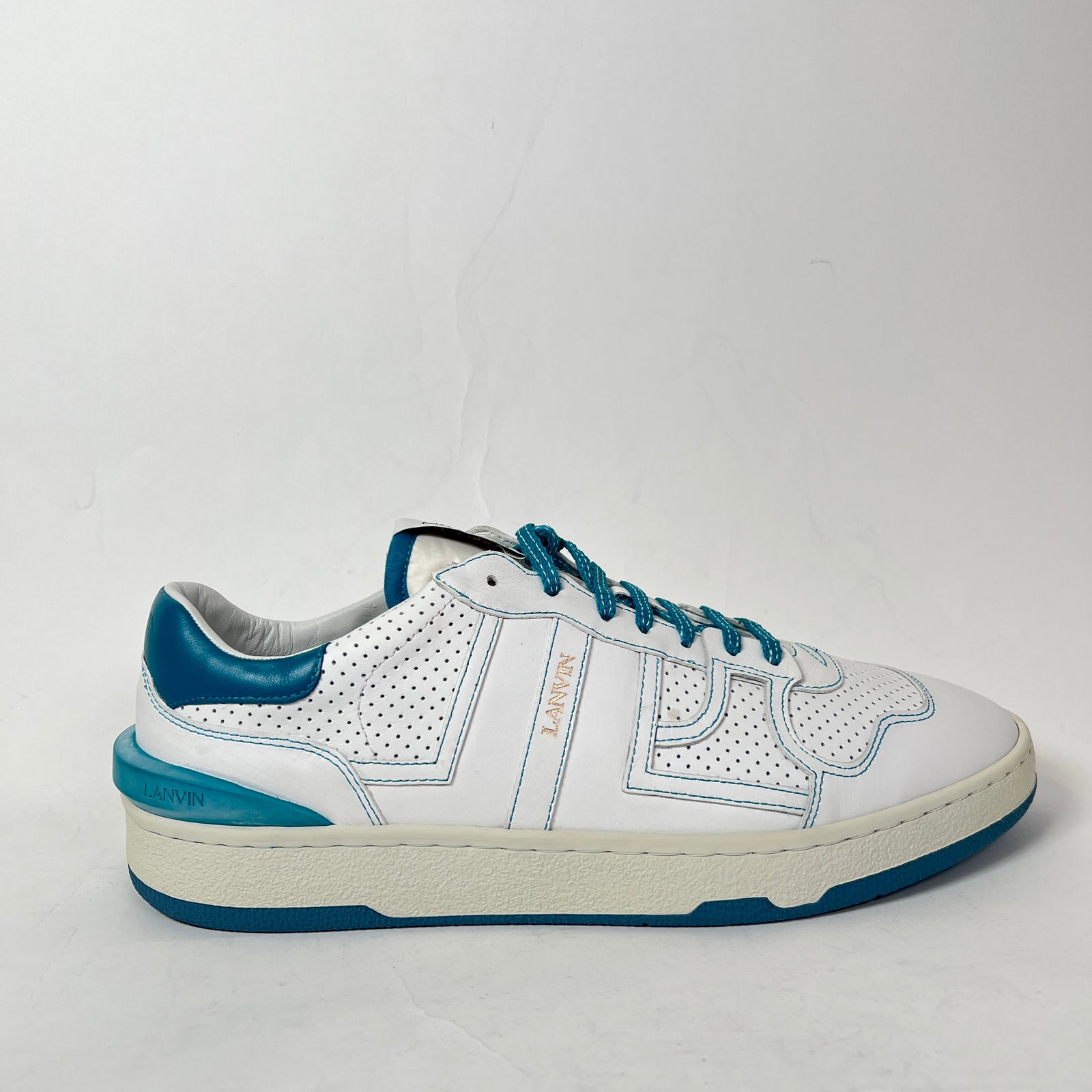 Lanvin White/Blue Clay Leather Low-Top Sneaker Size 45