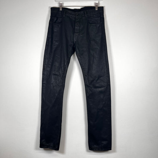 Rick Owens Drkshdw Black Waxed Detroit Cut Jeans Size 32