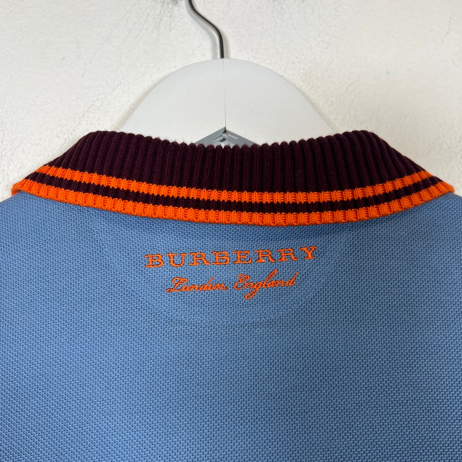 Burberry Blue/Burgundy Knitted Polo Shirt Size M