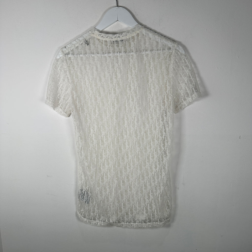 Dior White Oblique Mesh T-Shirt Size Small