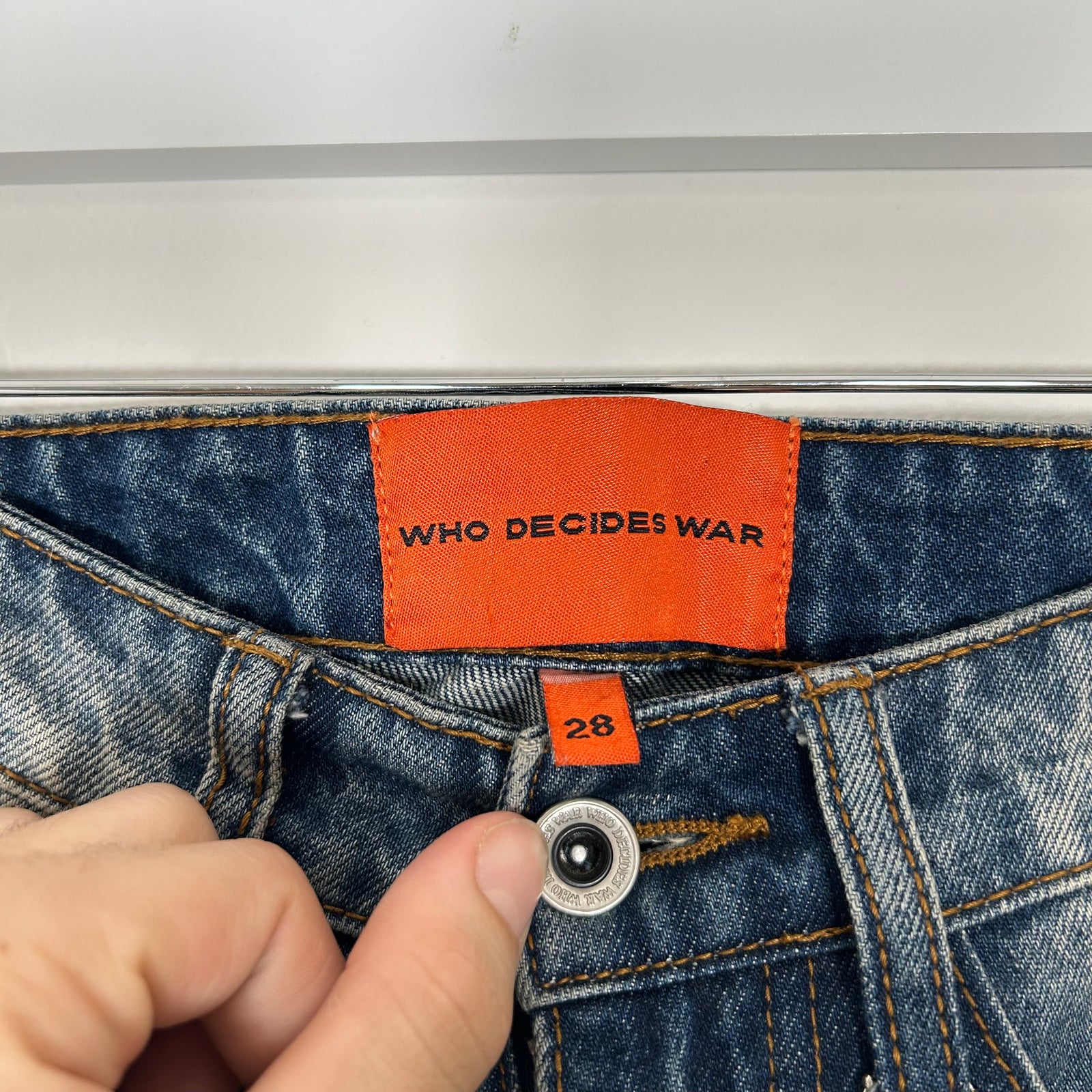 Who Decides War Distressed Mural Flare Jeans Size 28