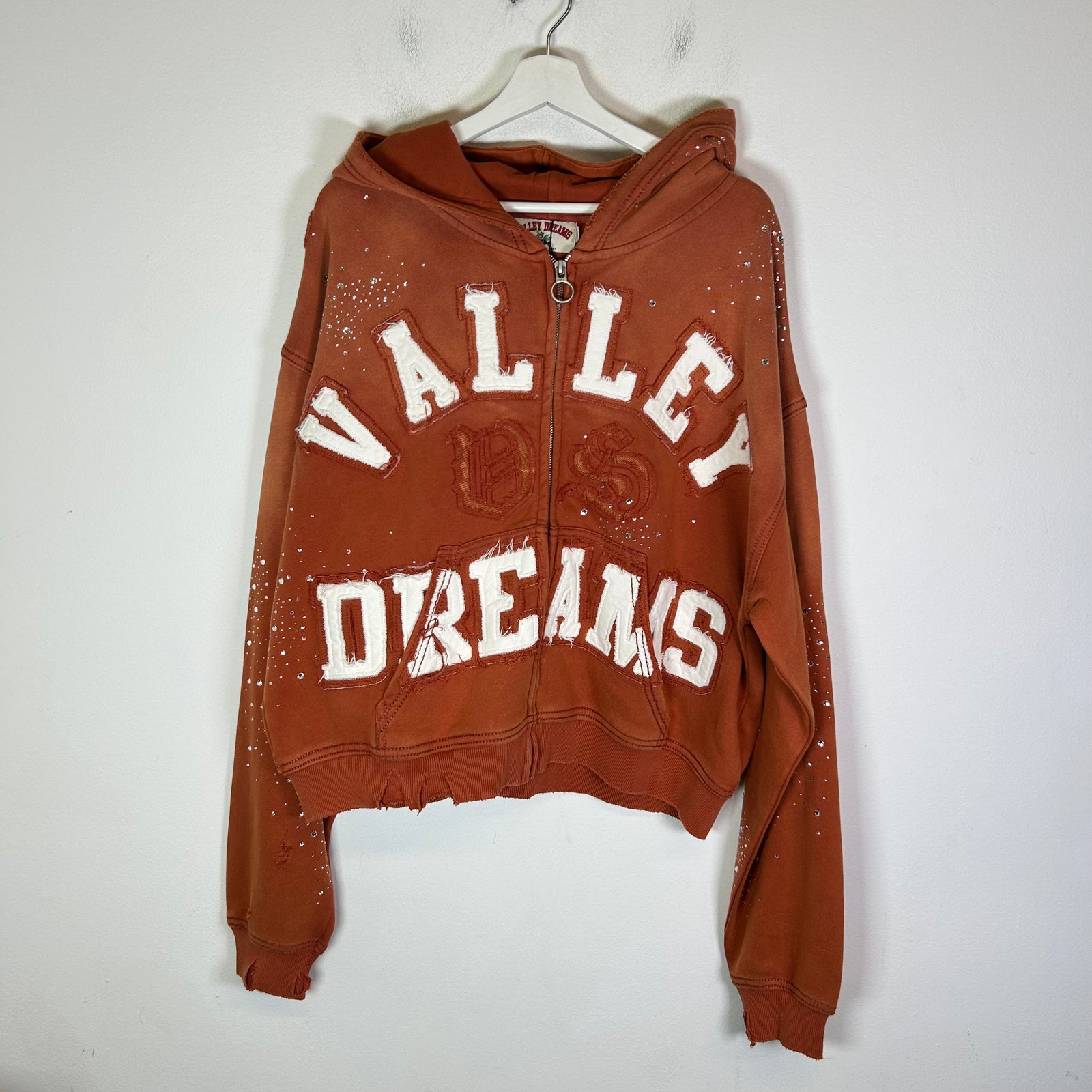 Vale Orange Valley Dreams Classico Rhinestone Zip-Up Hoodie