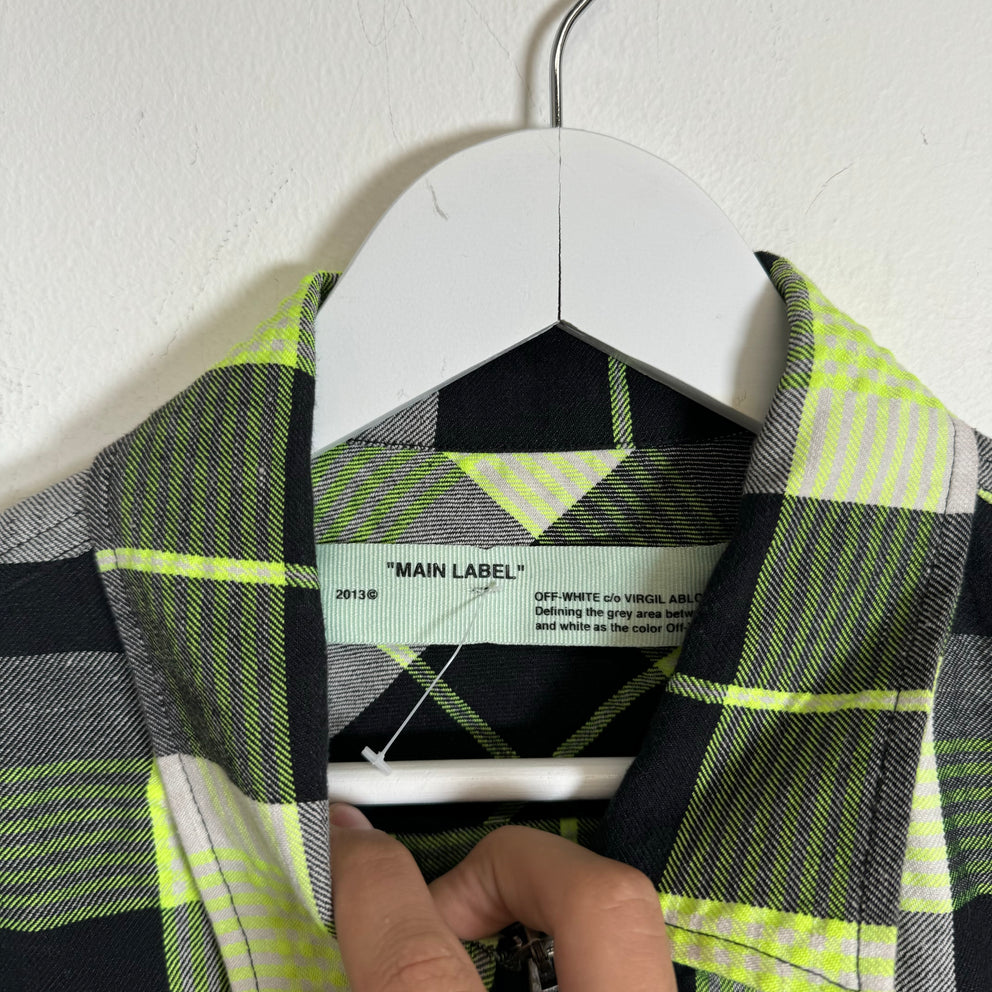 Off-White Green Skull Flame Flannel Shirt Size XS