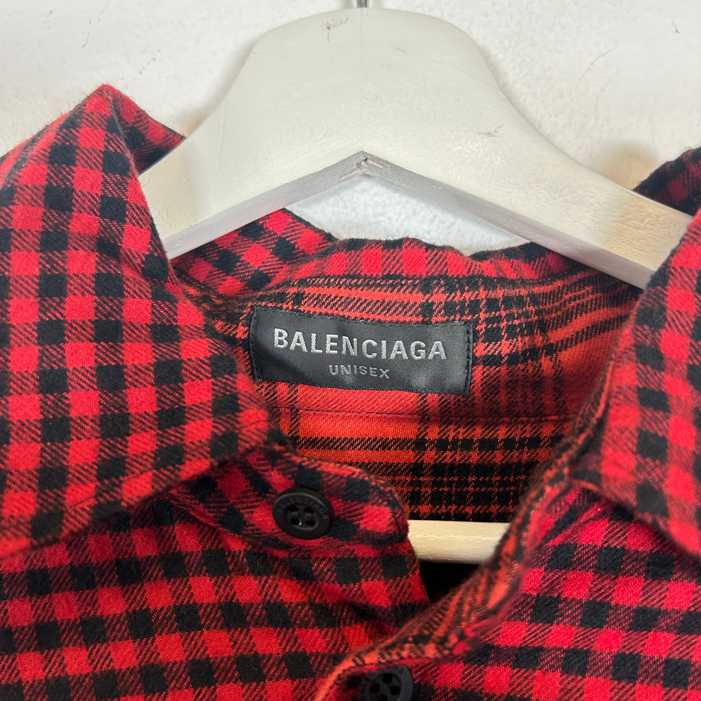 Balenciaga Red Plaid Reversible Flannel Size L