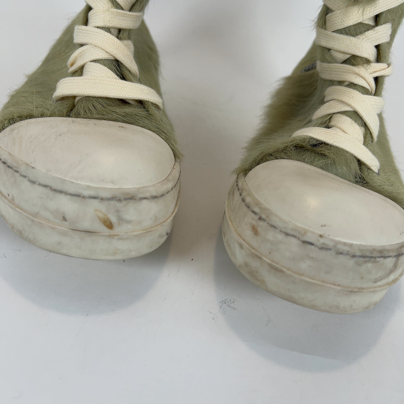 Rick Owens Pale Green Ponyhair High-Top Ramones