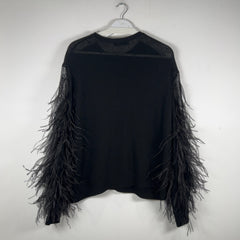Valentino Black Cashmere Knit Feather Sleeved Crewneck Size L