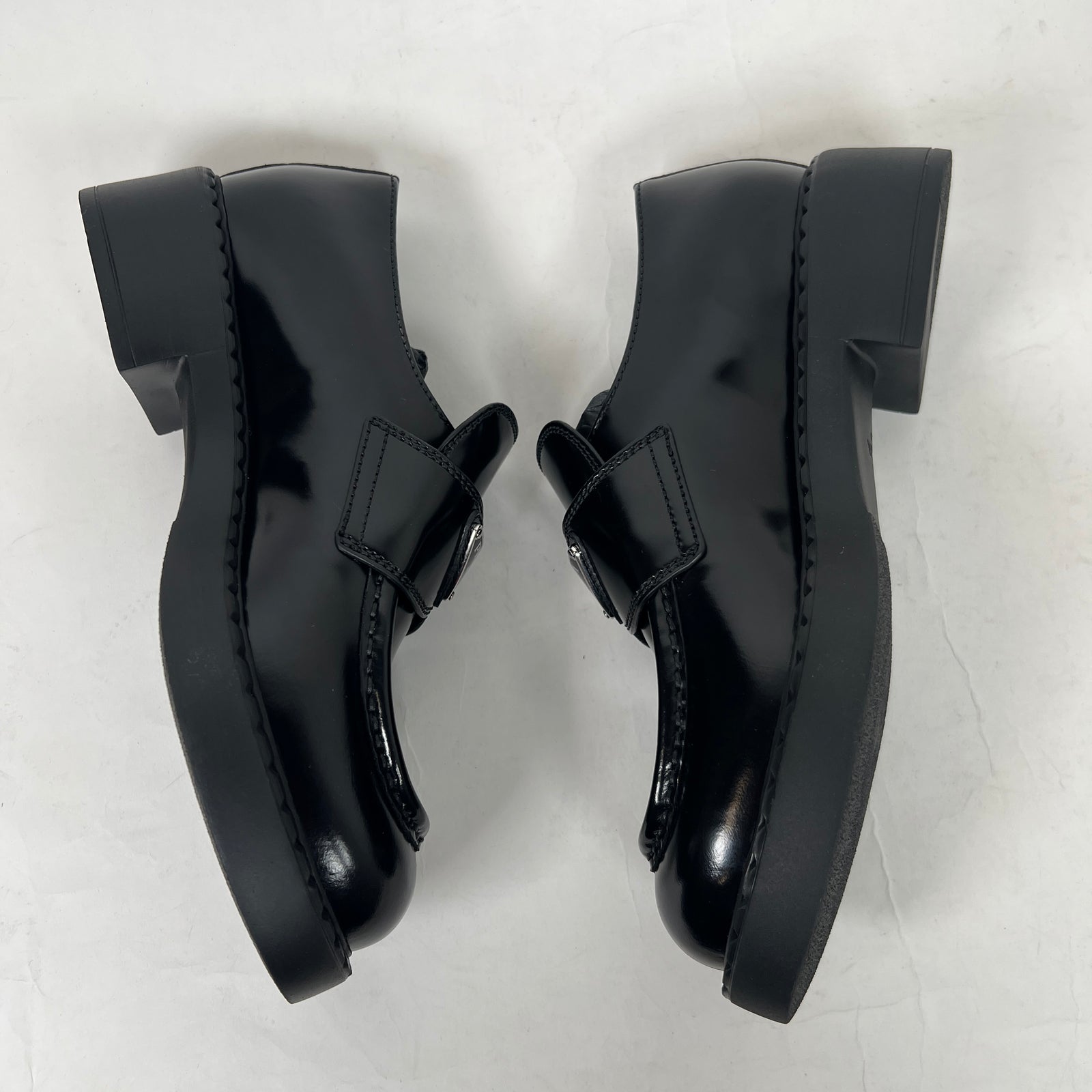 Prada Black Chocolate Triangle Logo Loafers Size 36