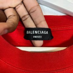 Balenciaga Red Embroidered Logo T-Shirt Size M
