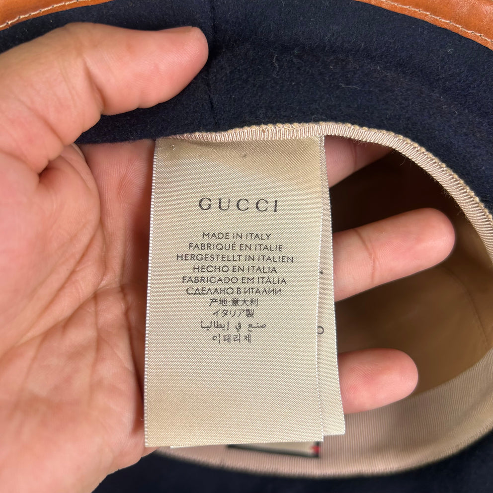 Gucci Navy/Red GG Supreme Monogram Wool Leather Bucket Hat
