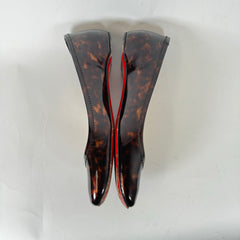 Christian Louboutin Tortoise Patent Square Toe Ballet Flats Size 38