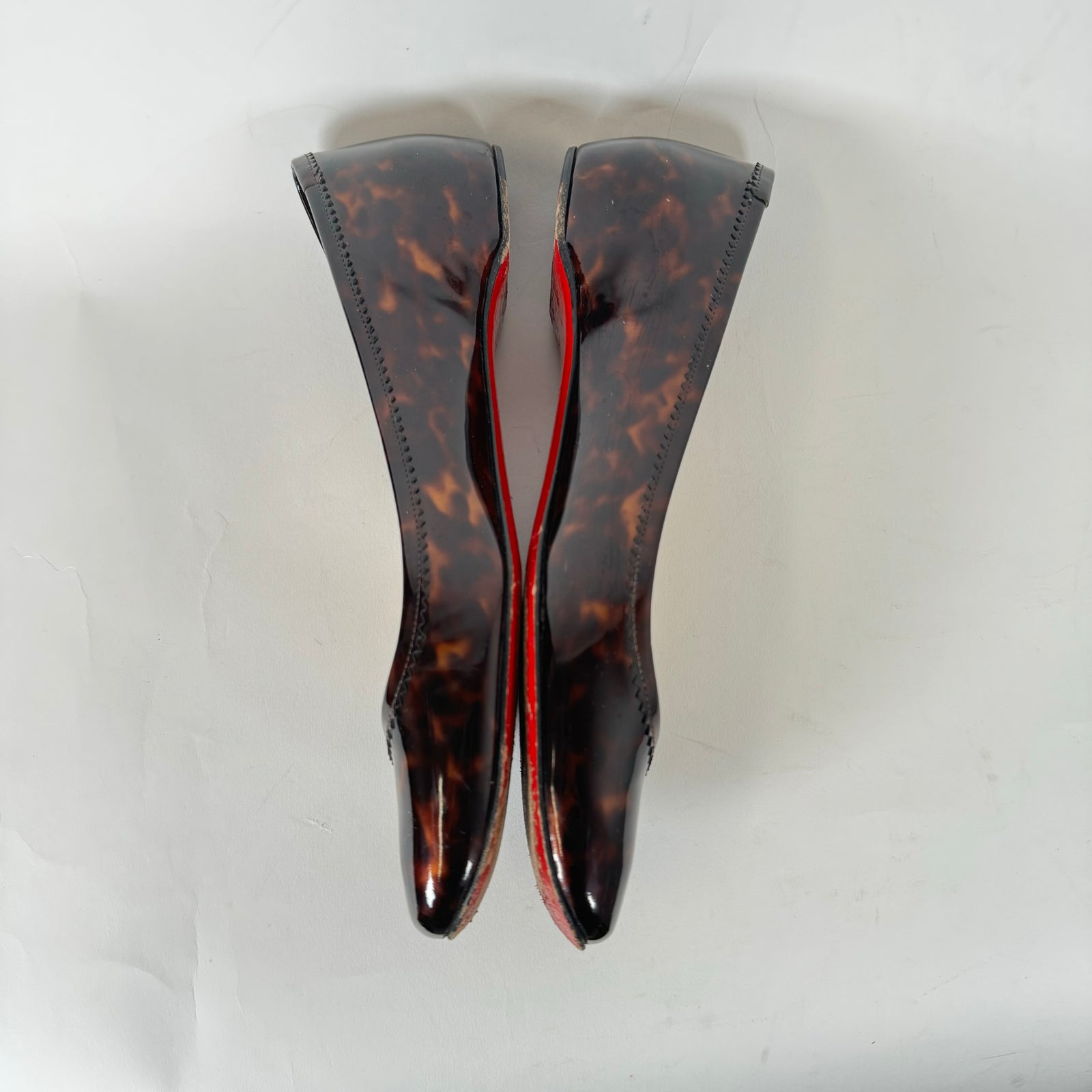 Christian Louboutin Tortoise Patent Square Toe Ballet Flats Size 38