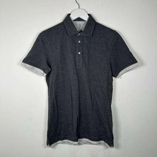 Brunello Cucinelli Slim Fit Charcoal Layered Polo Size S