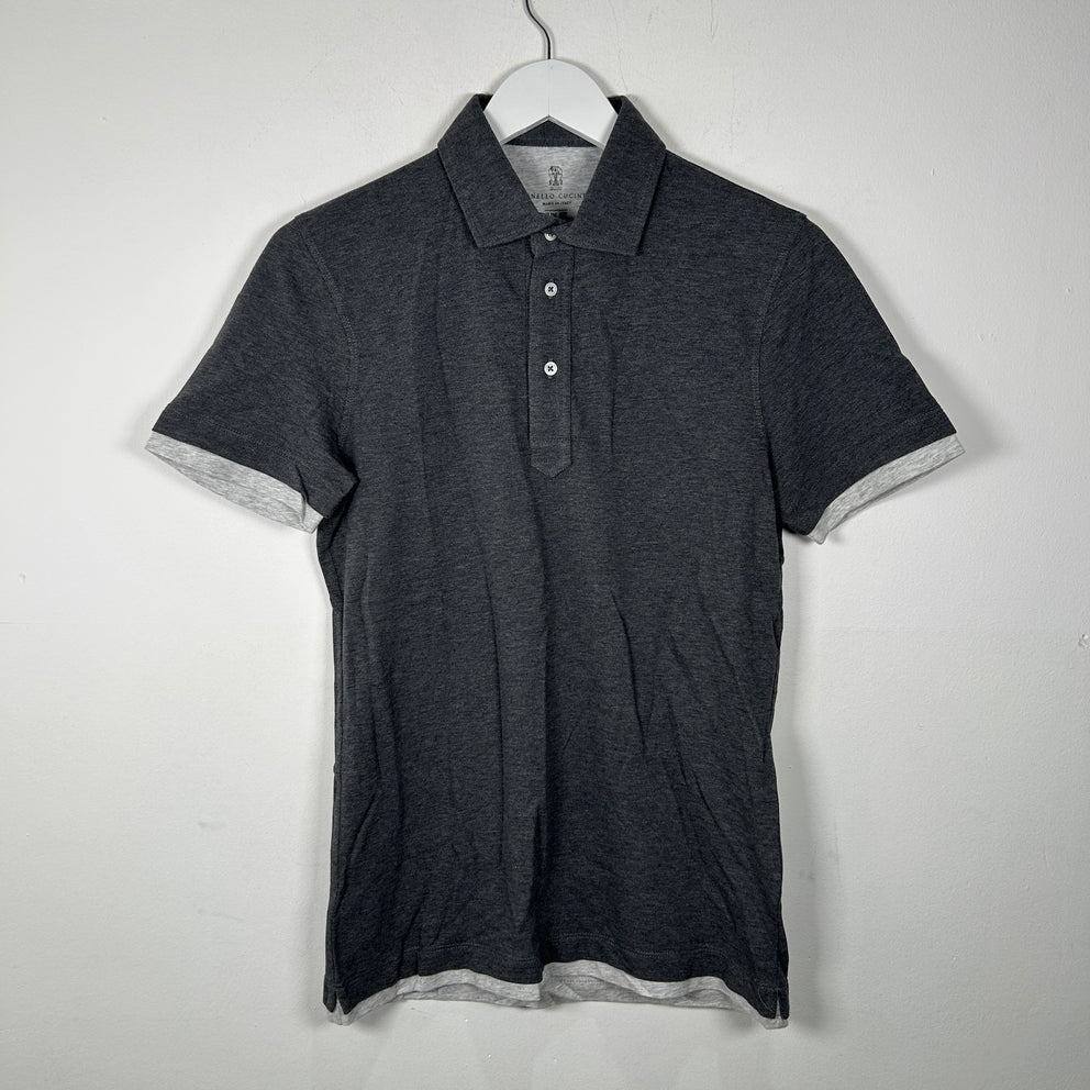 Brunello Cucinelli Slim Fit Charcoal Layered Polo Size S