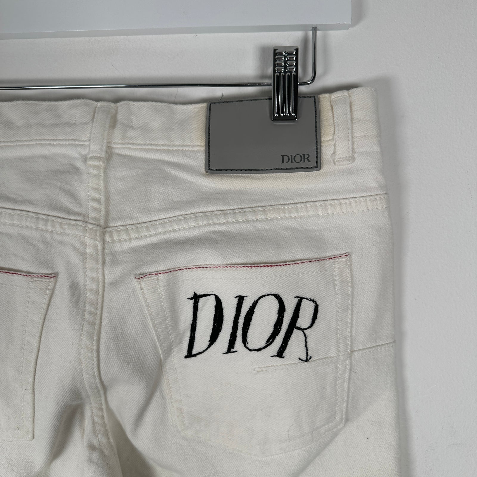 Dior White Embroidered Logo Denim Jean Size 28