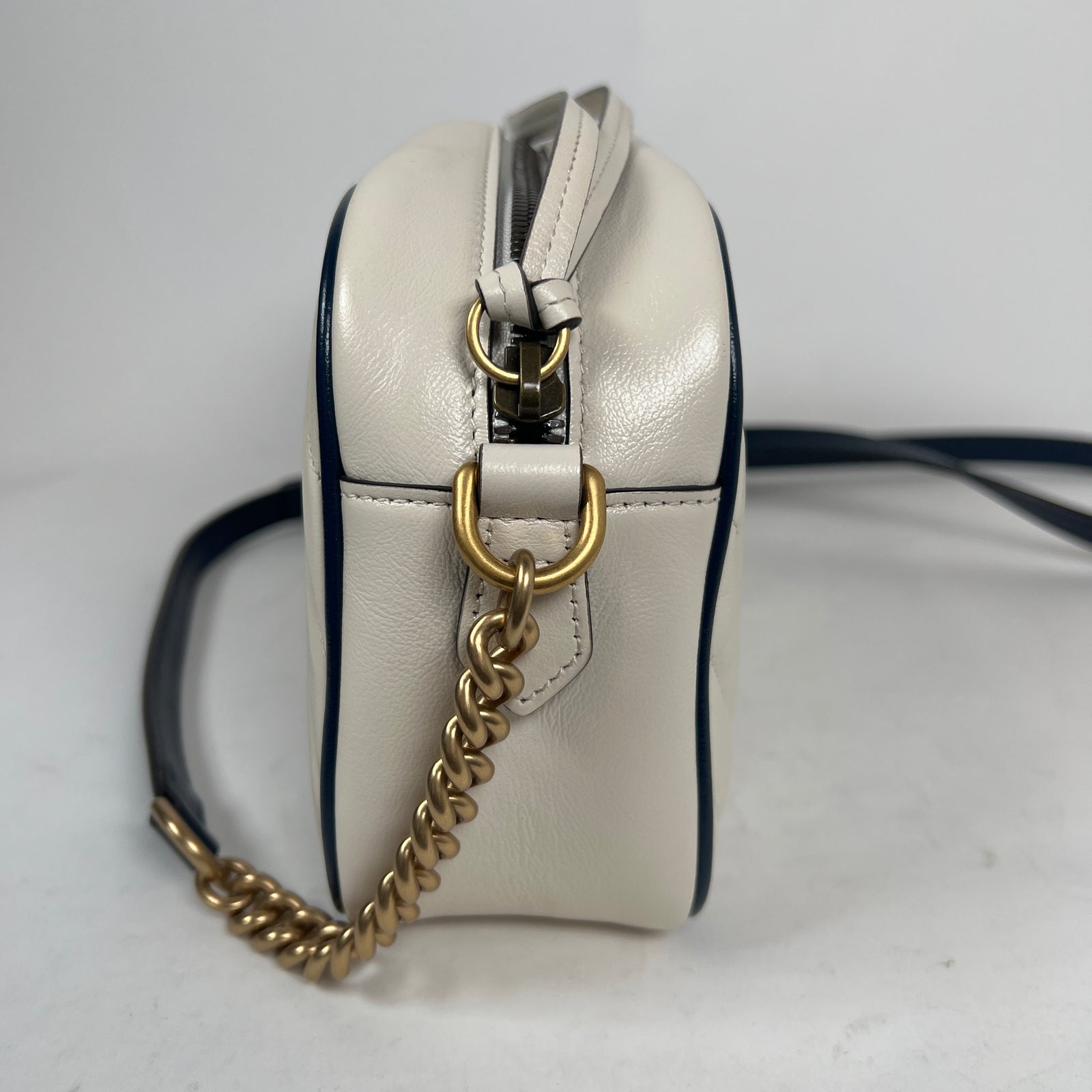 Gucci White Calfskin Diagonal GG Marmont Small Shoulder Bag