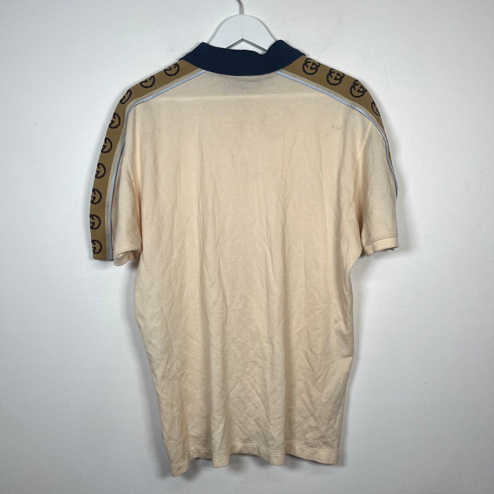 Gucci Cream/Navy Interlock Double G Polo Size XL