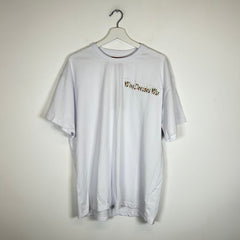 Who Decides War White Nameplate Embroidered Tee Size L