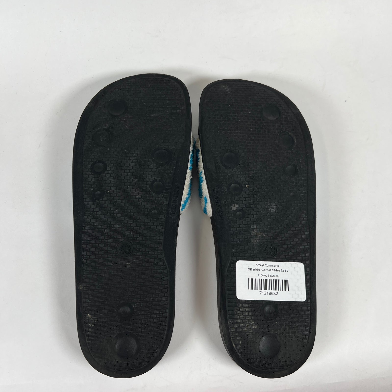 Off White Carpet Slides Size 10