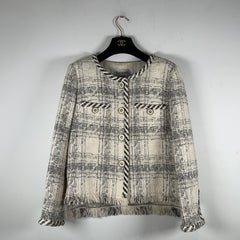 Chanel Printemps SS18 Braided Trim Ecru Tweed White/Black Size 40