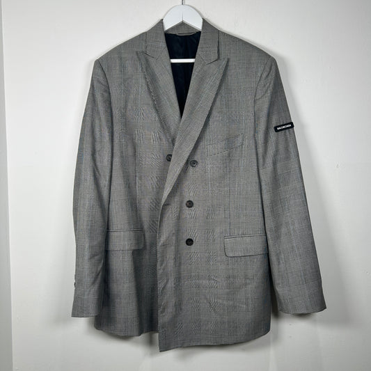 Balenciaga FW21 Grey Checkered Wool Oversized Blazer Size 42