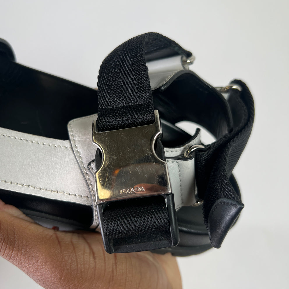 Prada Two-Tone Buckle Flat Sandals
