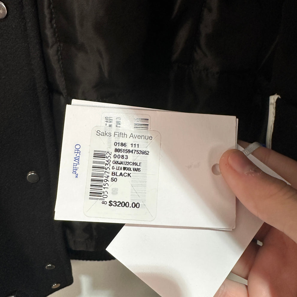 Off-White Black 'OW' Patched Varsity Jacket Size M