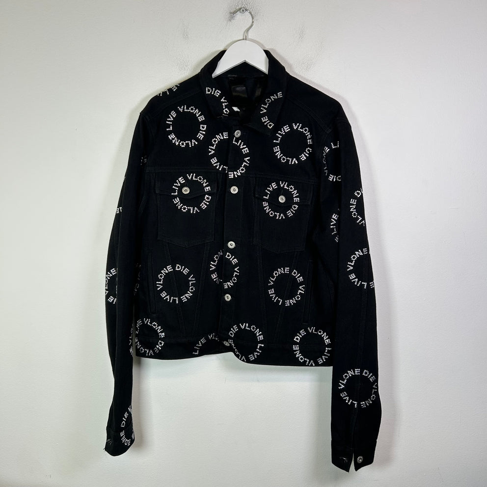 Vlone Black Rhinestone "Live Vlone Die Vlone" Jean Jacket Size L
