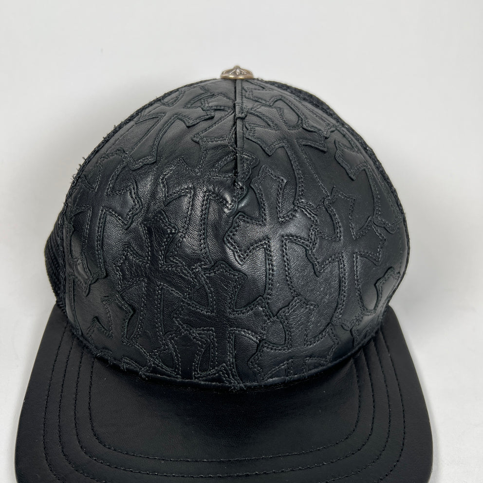 Chrome Hearts Black Leather Cemetery Cross Hat